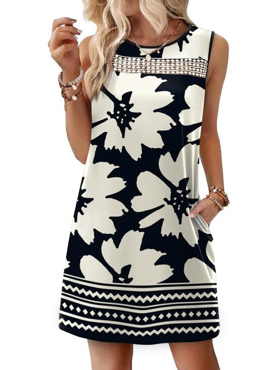Dresses & Skirts - 〽️Women's Black White Lace Mini Dress Sleeveless Tank Summer Beach Dress Pockets